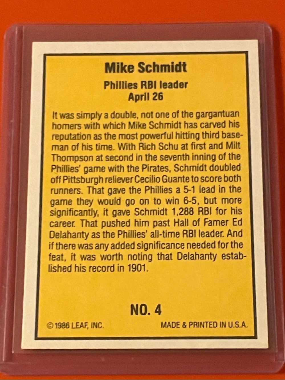Mike Schmidt #4 1986 Donruss Highlights Baseball Trading Card